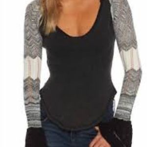 Free People Top with Knitted Sleeves